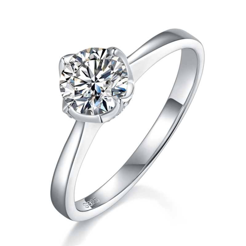 四爪花苞Women's RingS925银镀白金定制选款主石Moissanite0.8ct/副石高碳钻