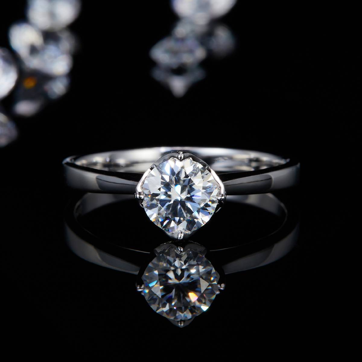 Four Claw Flower Bud Women's Ring S925 Silver Plated Platinum Customized Selection Main Stone Moissanite Diamond 0.8ct/Secondary Stone High Carbon Diamond