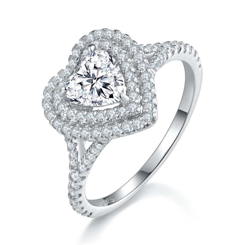 心形双层围镶Women's RingS925银镀白金定制选款主石Moissanite0.8ct/副石高碳钻