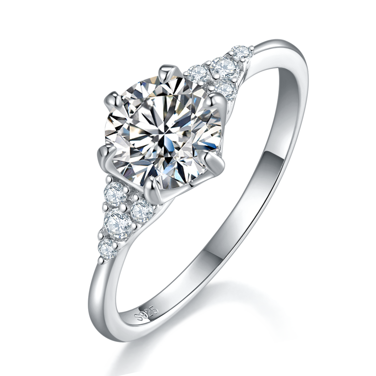 Six Claw Women's Ring S925 Silver Plated Platinum Customized Selection Main Stone Moissanite Diamond 1.0ct/Secondary Stone High Carbon Diamond