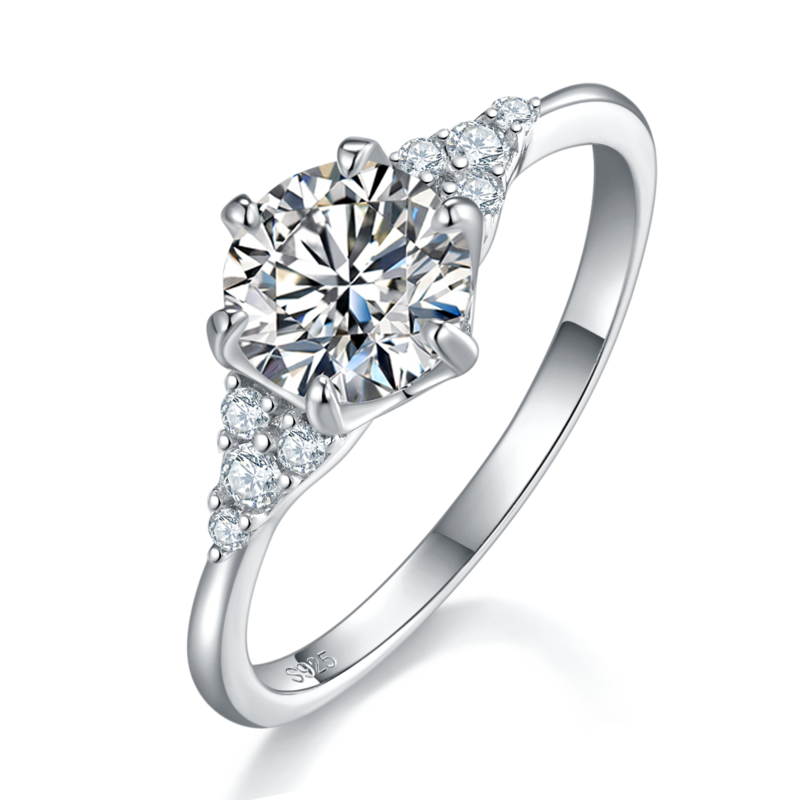 六爪女戒S925银镀白金定制选款主石莫桑钻1.0ct/副石高碳钻