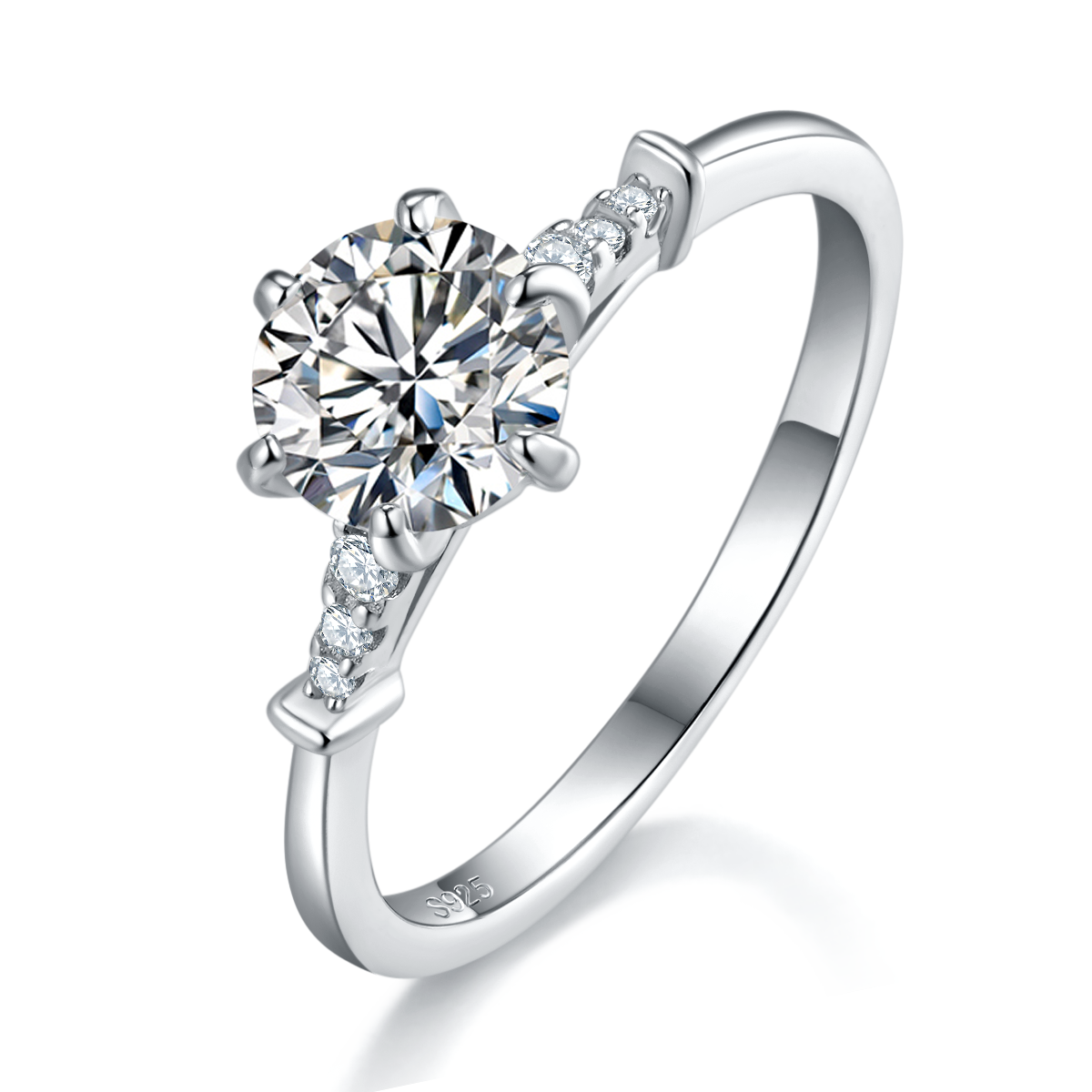Six Claw Women's Ring S925 Silver Plated Platinum Customized Selection Main Stone Moissanite Diamond 1.0ct/Secondary Stone High Carbon Diamond