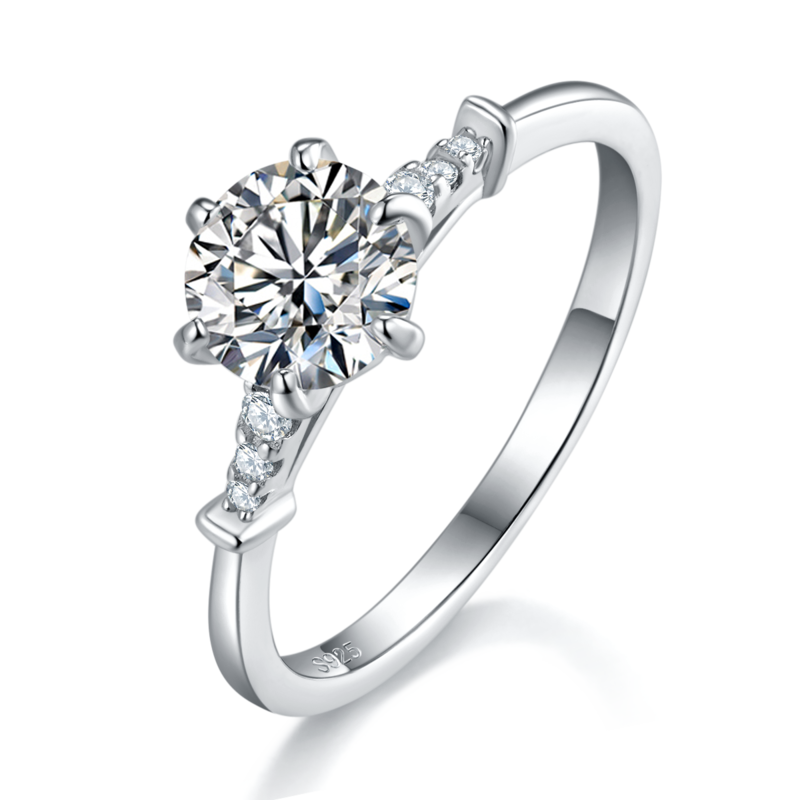 六爪Women's RingS925银镀白金定制选款主石Moissanite1.0ct/副石高碳钻
