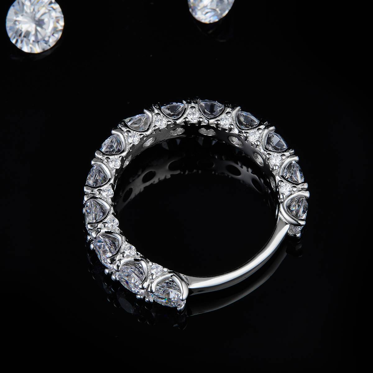 4.0mm lined S925 silver plated white gold women's ring custom selection, accessory stone moissanite diamond 4.1ct