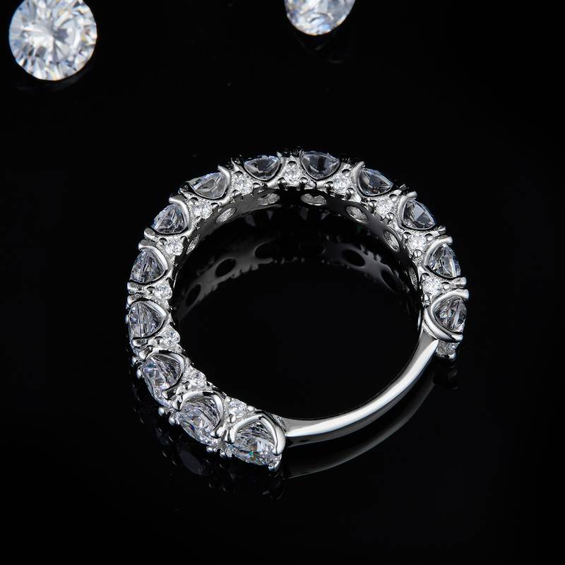 4.0mm排戒S925银镀白金Women's Ring定制选款副石Moissanite4.1ct
