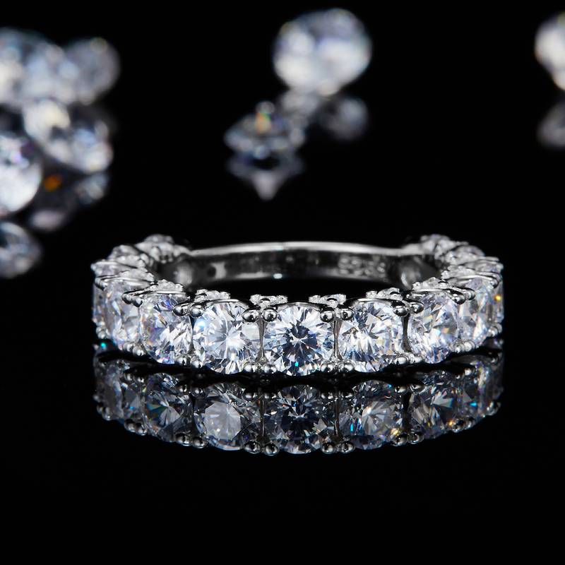 4.0mm排戒S925银镀白金Women's Ring定制选款副石Moissanite4.1ct