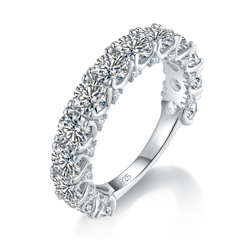 4.0mm排戒S925银镀白金Women's Ring定制选款副石Moissanite4.1ct