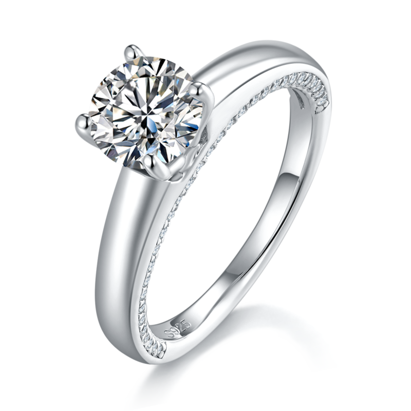 四爪女戒S925银镀白金定制选款主石莫桑钻1.2ct/副石高碳钻