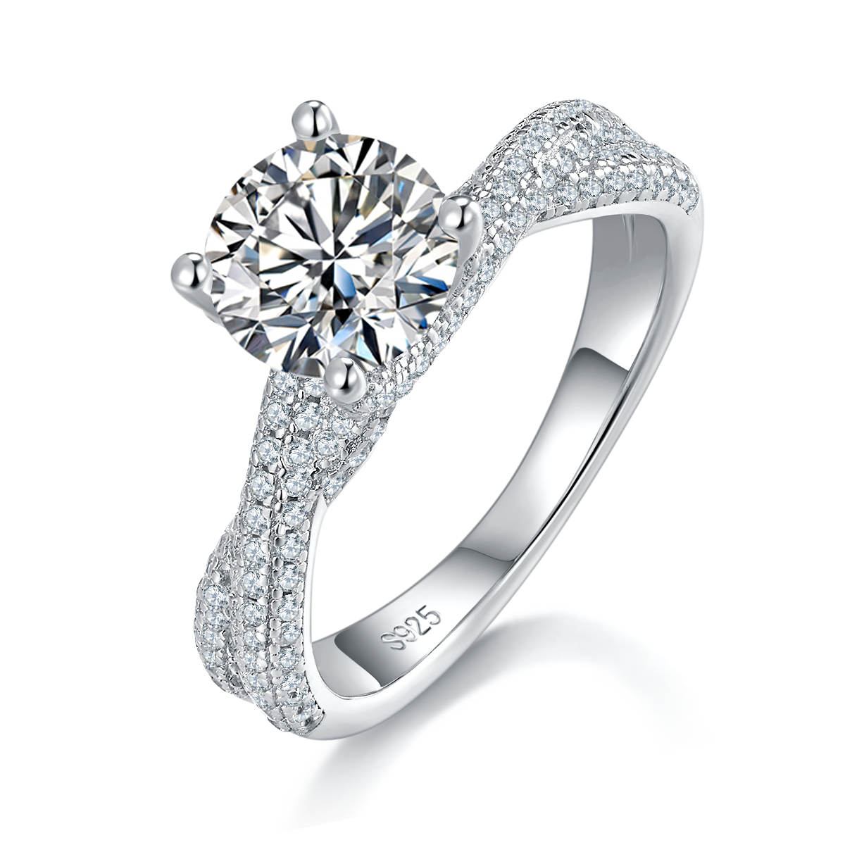 Four Claw Women's Ring S925 Silver Plated Platinum Customized Selection Main Stone Moissanite Diamond 1.5ct/Secondary Stone High Carbon Diamond