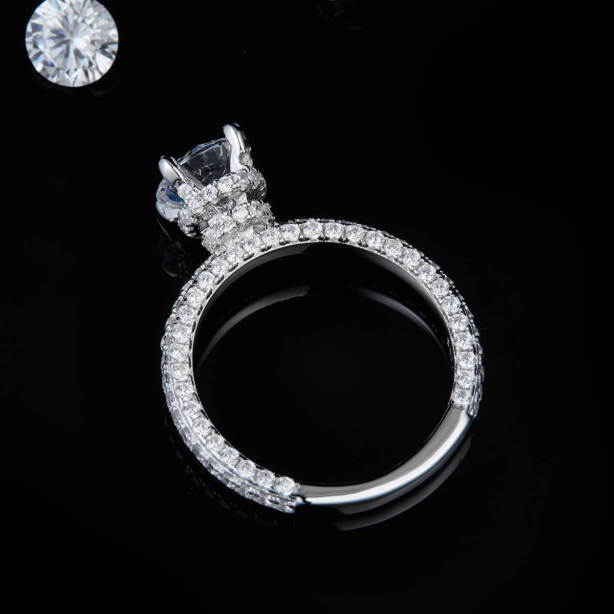 Four Claw Round Diamond Full Diamond Luxury Set Women's Ring S925 Silver Plated Platinum Customized Selection Main Stone Moissanite Diamond 1.2ct/Secondary Stone High Carbon Diamond