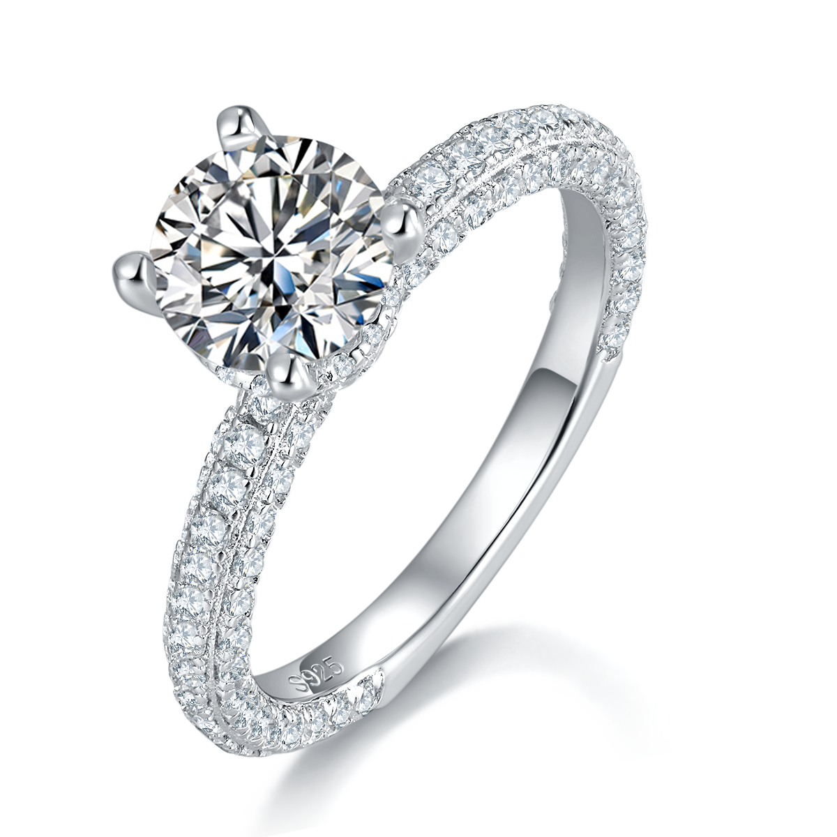Four Claw Round Diamond Full Diamond Luxury Set Women's Ring S925 Silver Plated Platinum Customized Selection Main Stone Moissanite Diamond 1.2ct/Secondary Stone High Carbon Diamond