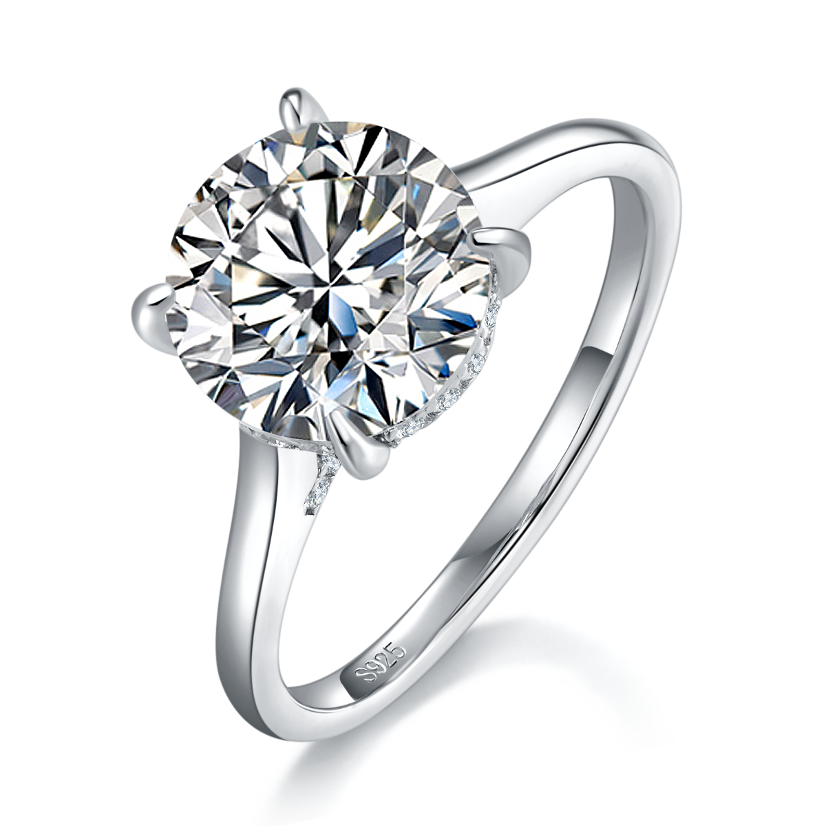 Four Claw Women's Ring S925 Silver Plated Platinum Customized Selection Main Stone Moissanite Diamond 3.0ct/Secondary Stone High Carbon Diamond