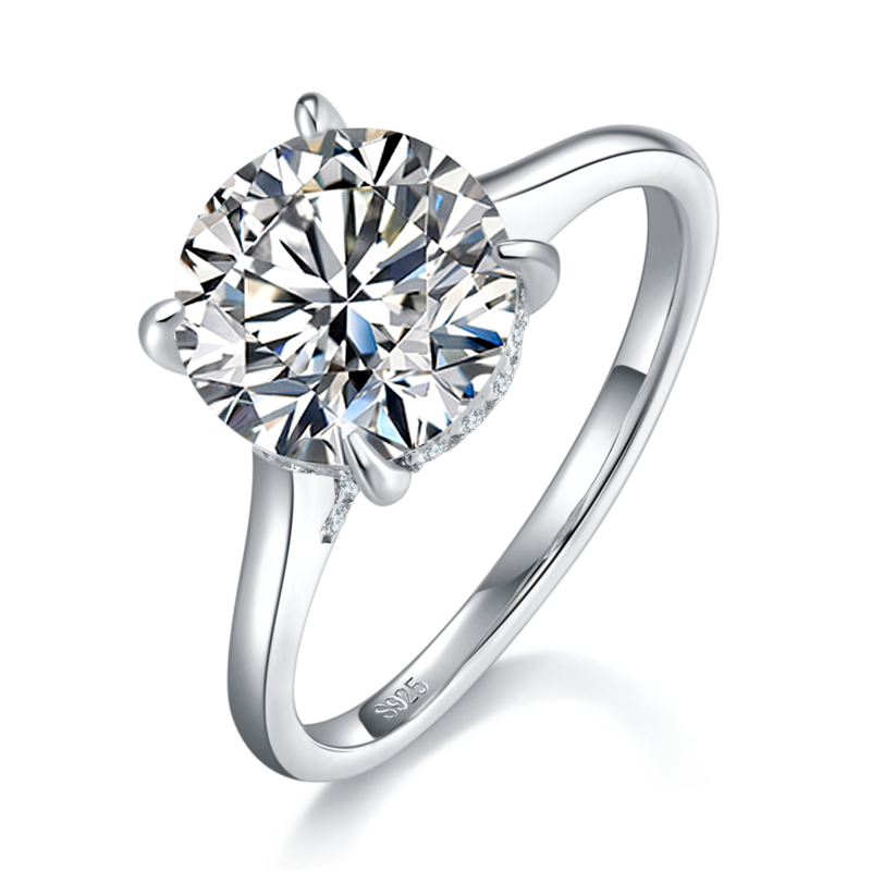 四爪Women's RingS925银镀白金定制选款主石Moissanite3.0ct/副石高碳钻