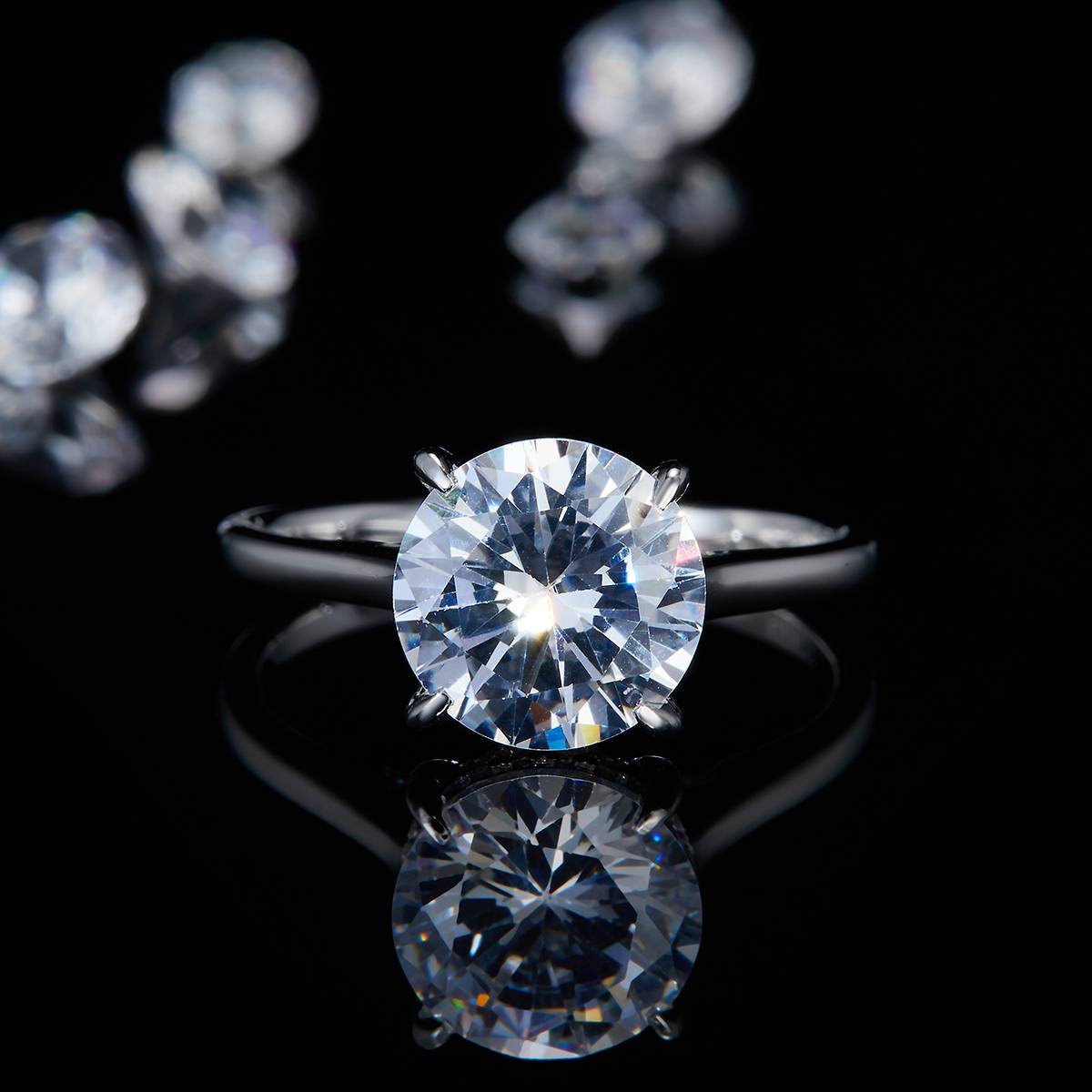 Four Claw Women's Ring S925 Silver Plated Platinum Customized Selection Main Stone Moissanite Diamond 3.0ct/Secondary Stone High Carbon Diamond