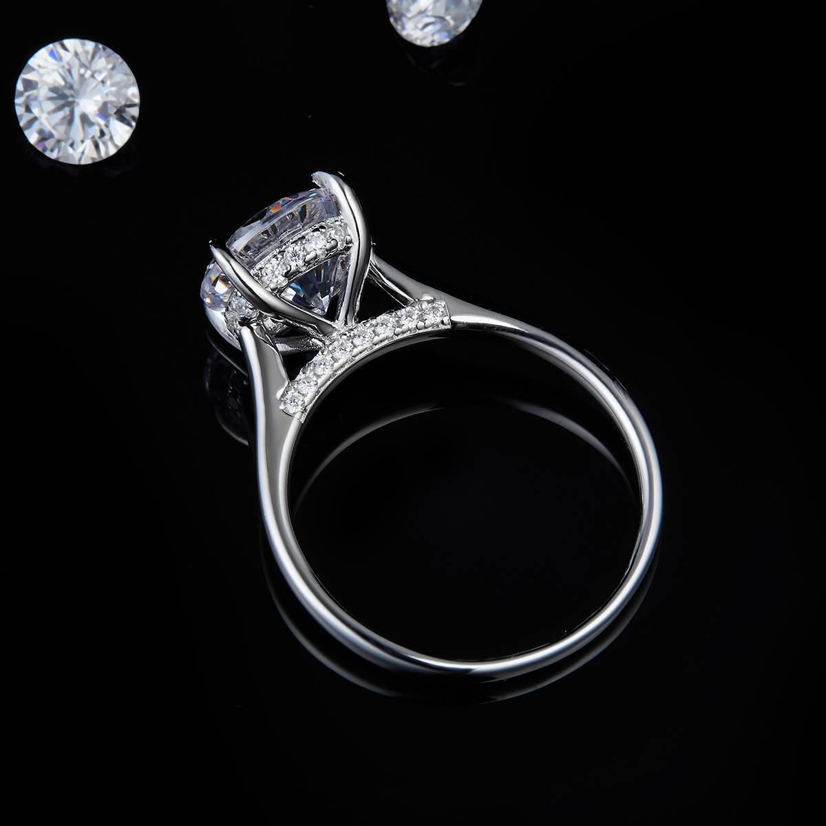 Four Claw Women's Ring S925 Silver Plated Platinum Customized Selection Main Stone Moissanite Diamond 3.0ct/Secondary Stone High Carbon Diamond