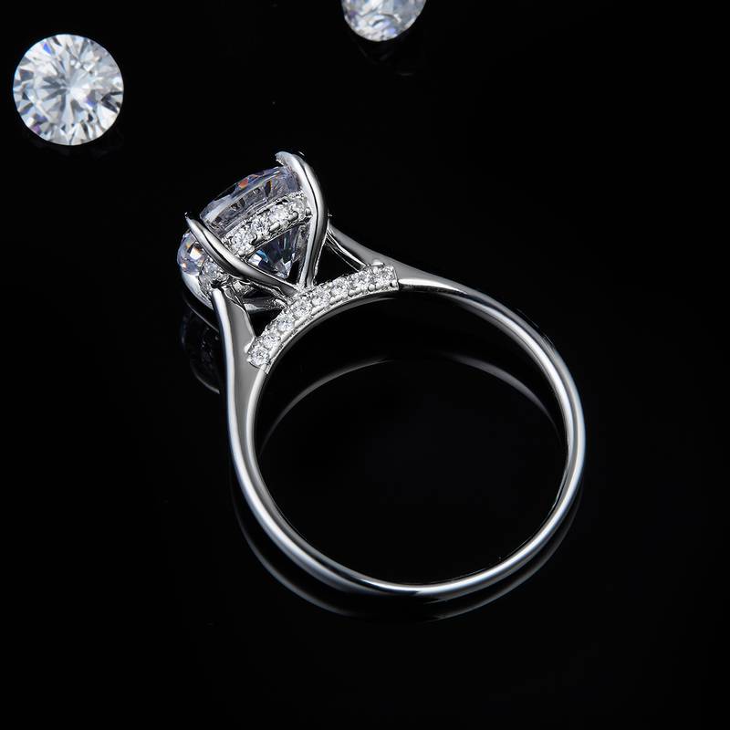 四爪Women's RingS925银镀白金定制选款主石Moissanite3.0ct/副石高碳钻