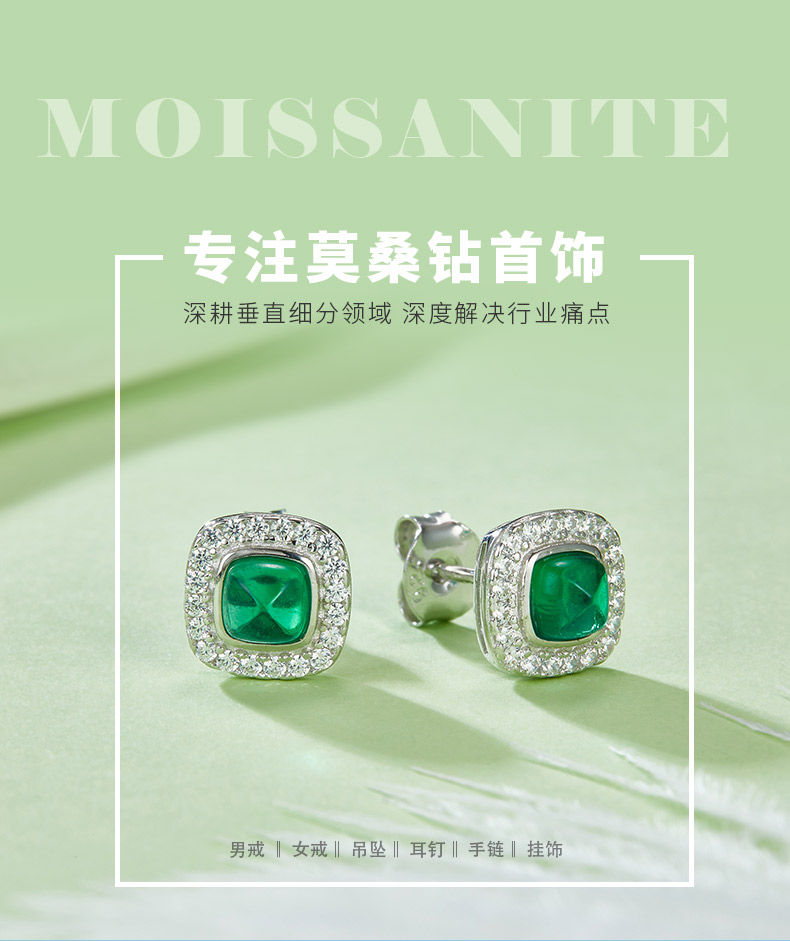 E2020295 枕形培育祖母绿S925银镀白金耳环4.0mm/0.79CT - 1