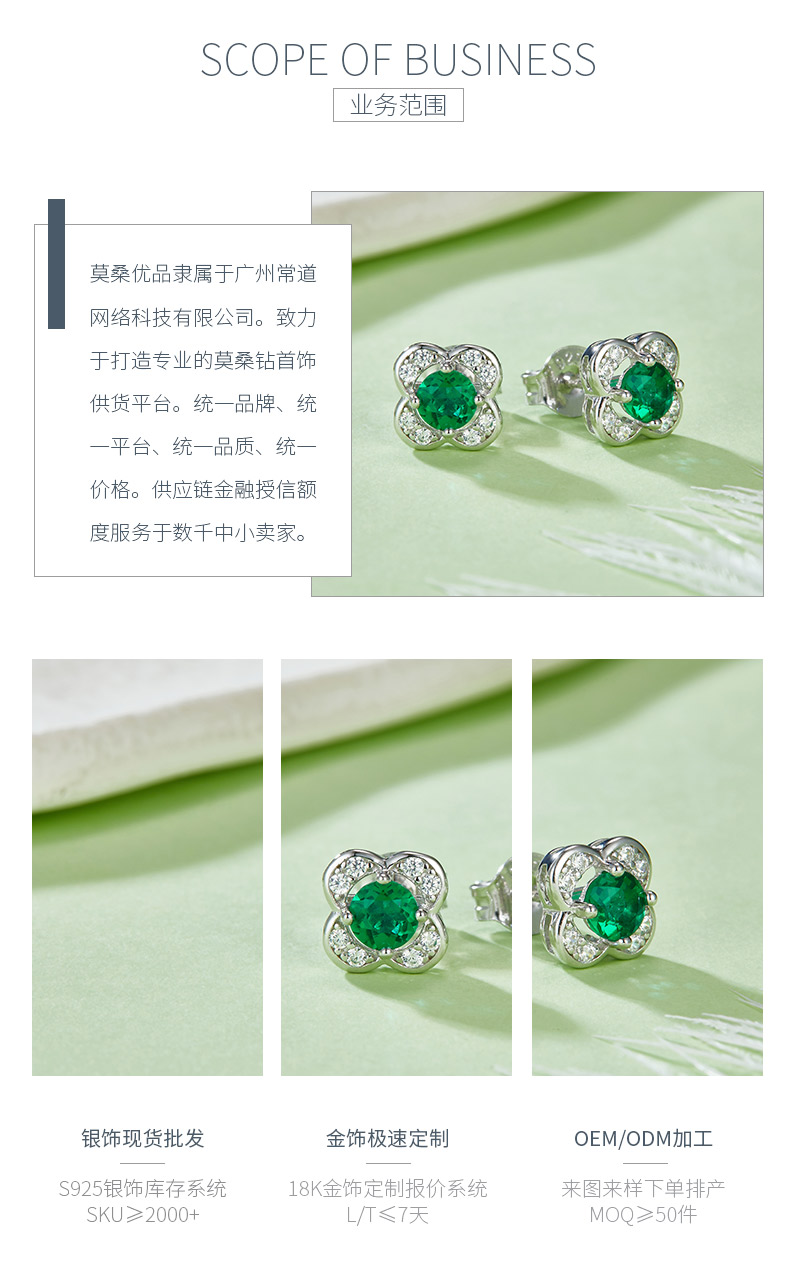 E2020422 圆形培育祖母绿S925银镀白金耳环4.0mm/0.45CT - 3