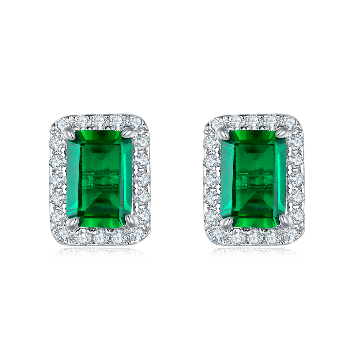 E2020423 长方培育彩宝S925银镀白金耳环6*4mmmm/2.0ct
