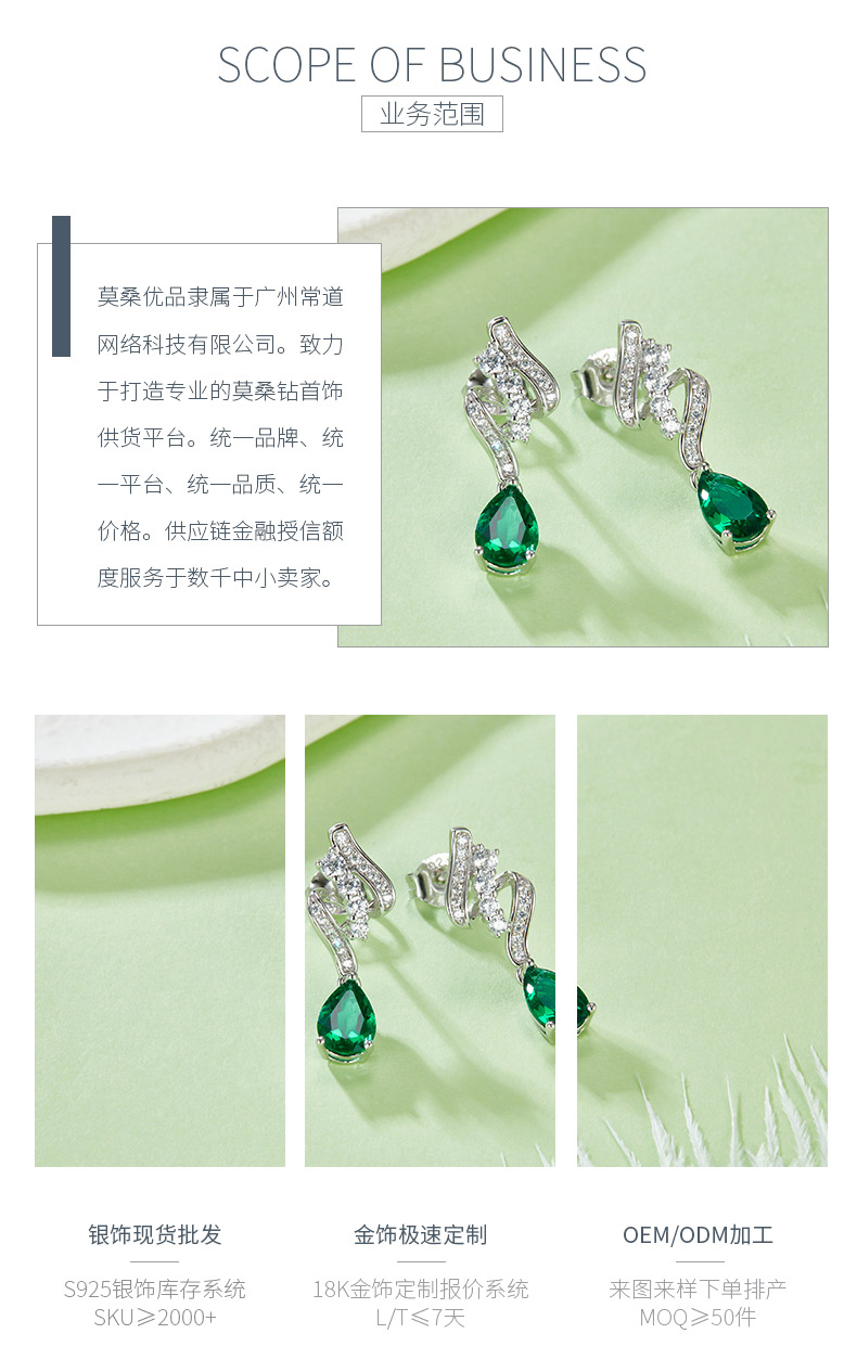 E2020456 梨形培育祖母绿S925银镀白金耳环主石8*5mm/1.52CT - 3
