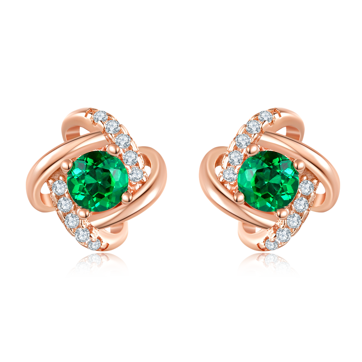 E2020870 款银镀18K金圆形培育祖母绿耳环主石4.0mm/0.2CT
