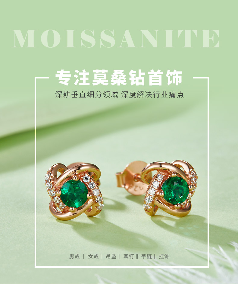 E2020870 款银镀18K金圆形培育祖母绿耳环主石4.0mm/0.2CT - 1
