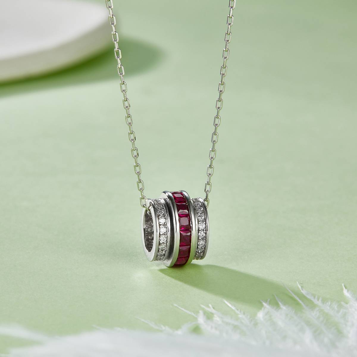 P201996 路路通培育彩宝S925银镀白金项链0.72CT