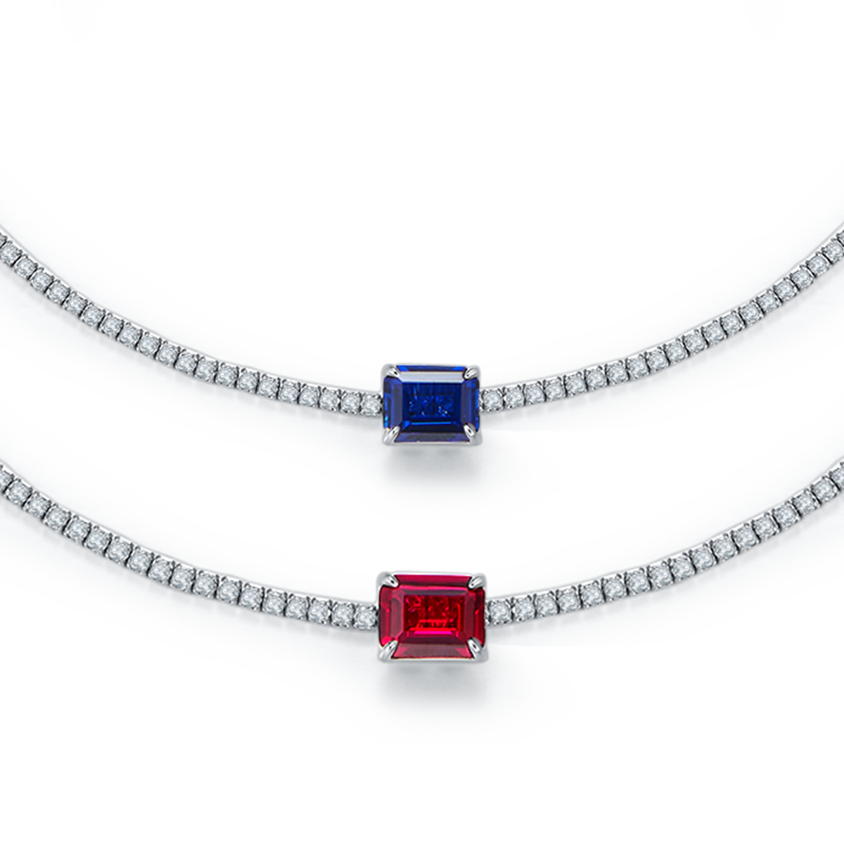 P3166 长方培育彩宝S925银镀白金Necklace主石10*8mmmm/4.0ct
