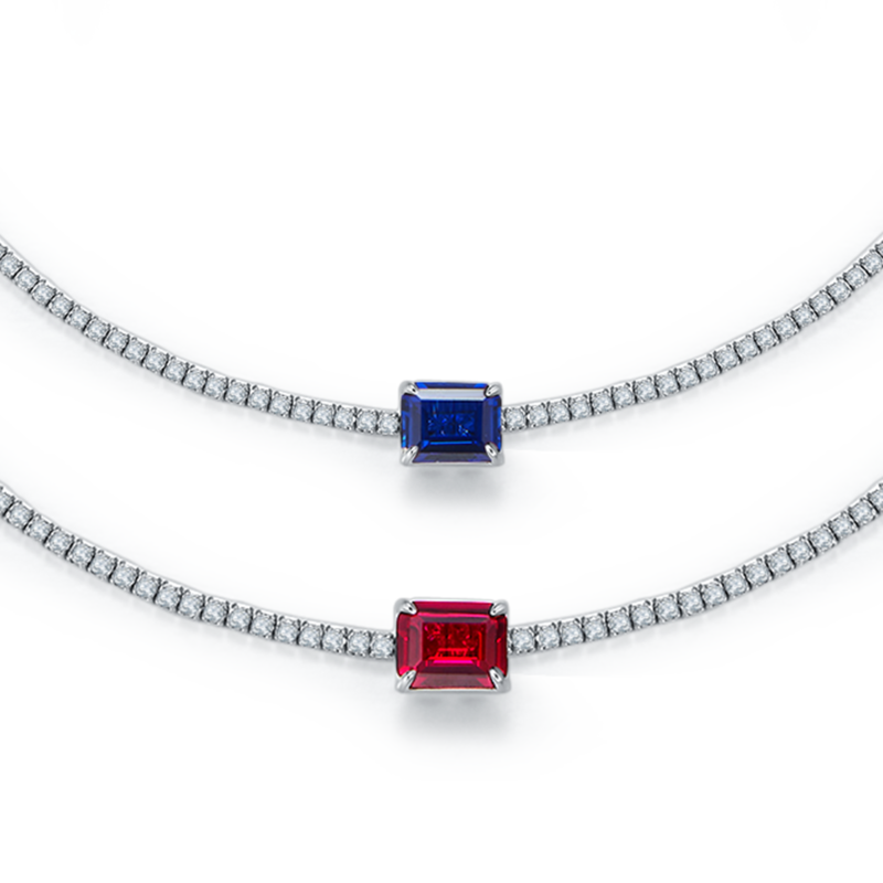 P3166 长方培育彩宝S925银镀白金Necklace主石10*8mmmm/4.0ct
