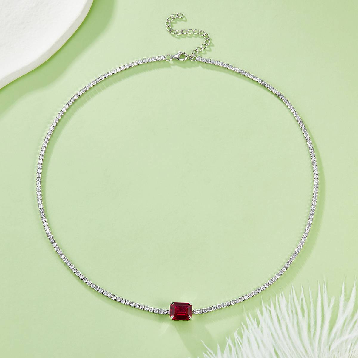 P3166 长方培育彩宝S925银镀白金Necklace主石10*8mmmm/4.0ct