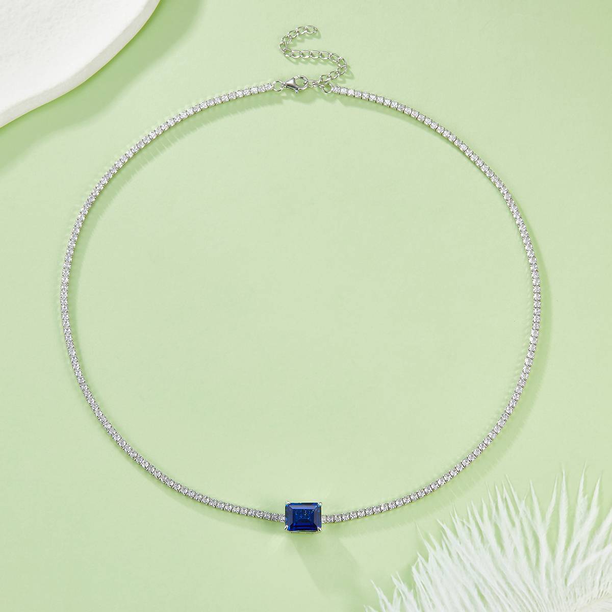 P3166 长方培育彩宝S925银镀白金Necklace主石10*8mmmm/4.0ct