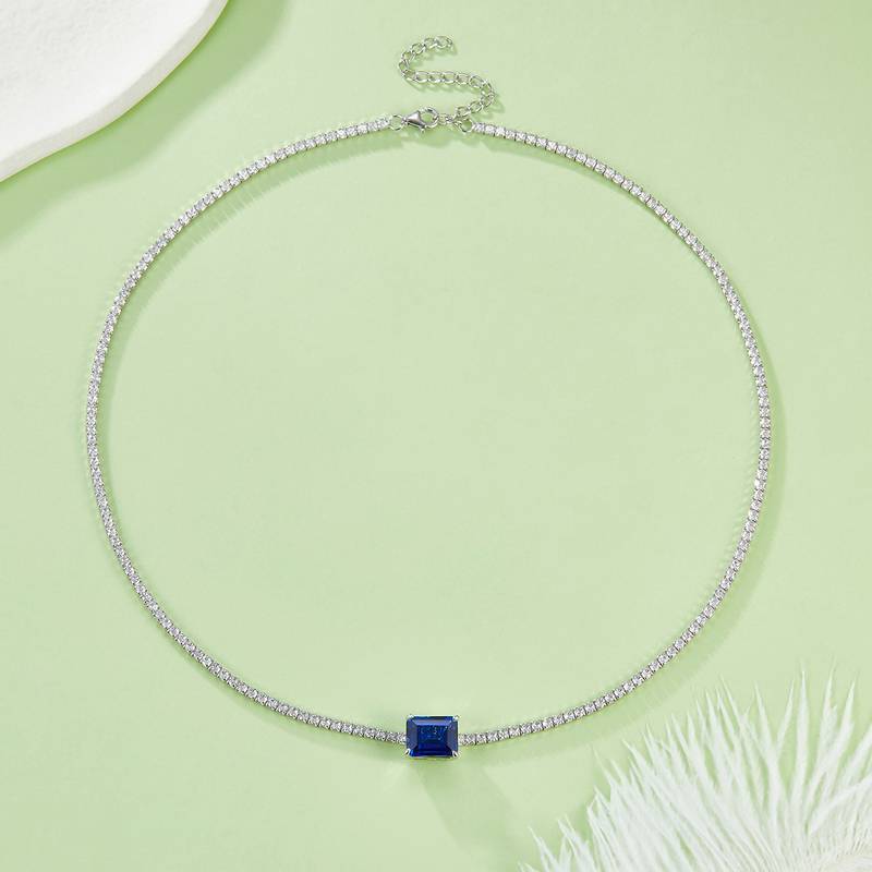 P3166 长方培育彩宝S925银镀白金Necklace主石10*8mmmm/4.0ct