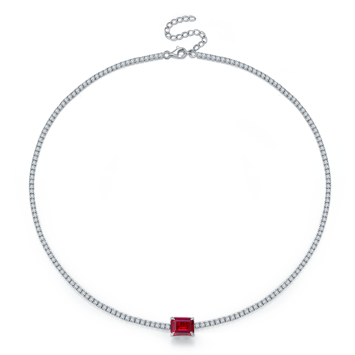 P3166 长方培育彩宝S925银镀白金Necklace主石10*8mmmm/4.0ct