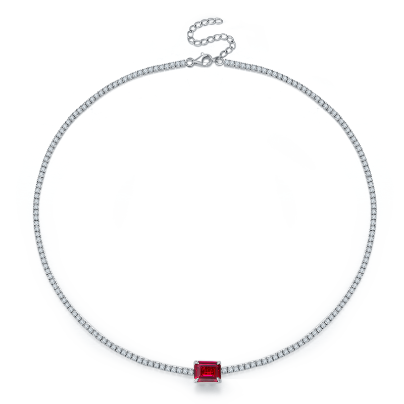 P3166 长方培育彩宝S925银镀白金Necklace主石10*8mmmm/4.0ct