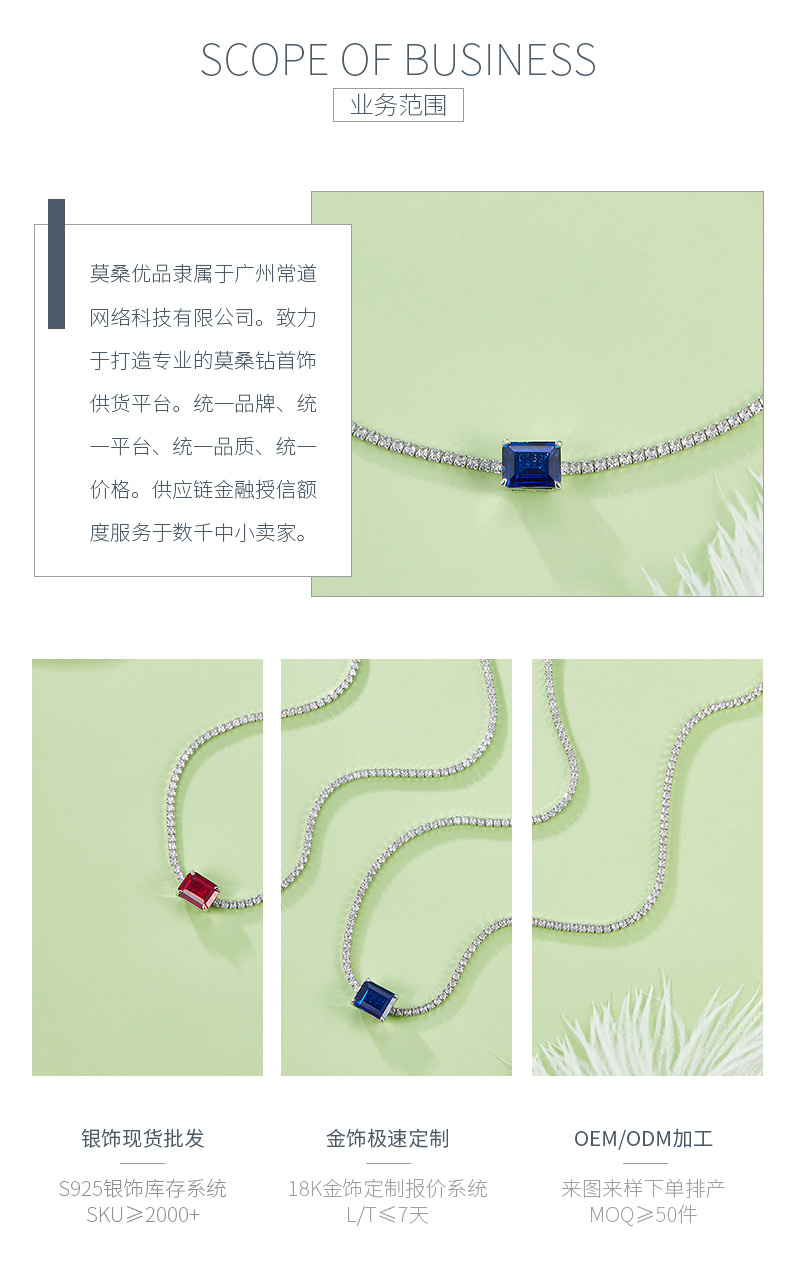 P3166 长方培育彩宝S925银镀白金项链主石10*8mm/4.0CT - 3
