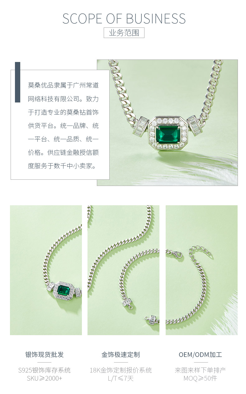 PL1548-1 长方培育祖母绿S925银镀白金项链手链套装主石9*7mm/1.83CT - 3
