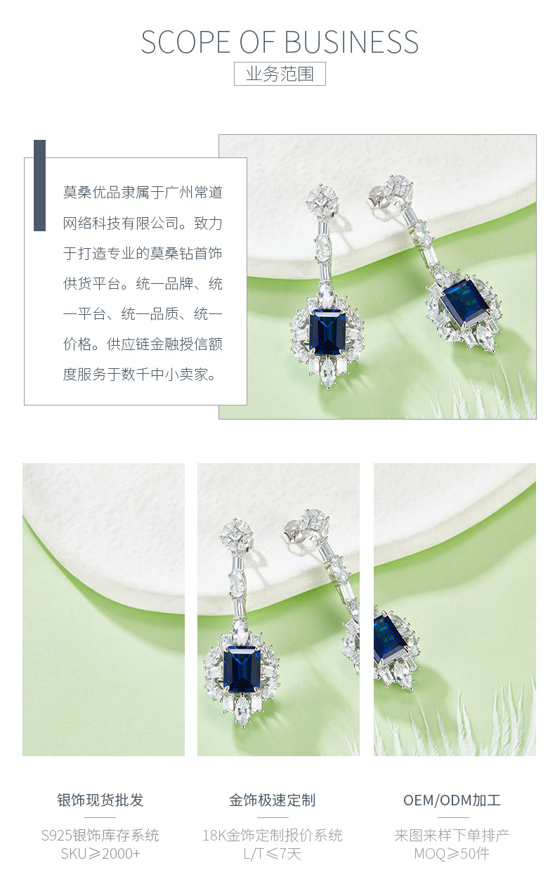 E0812B 长方培育蓝宝石S925银镀白金耳环主石9*7mm/5.55CT - 3