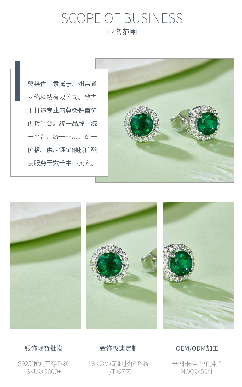 E2020280 圆形形培育祖母绿S925银镀白金耳环主石5mm/1.0CT - 3