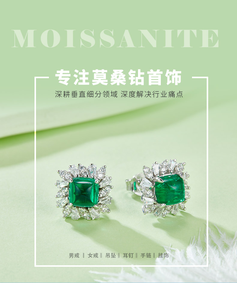LSP00228WYCEMA 平底素面培育祖母绿S925银镀白金耳环主石6mm/3.2CT - 1