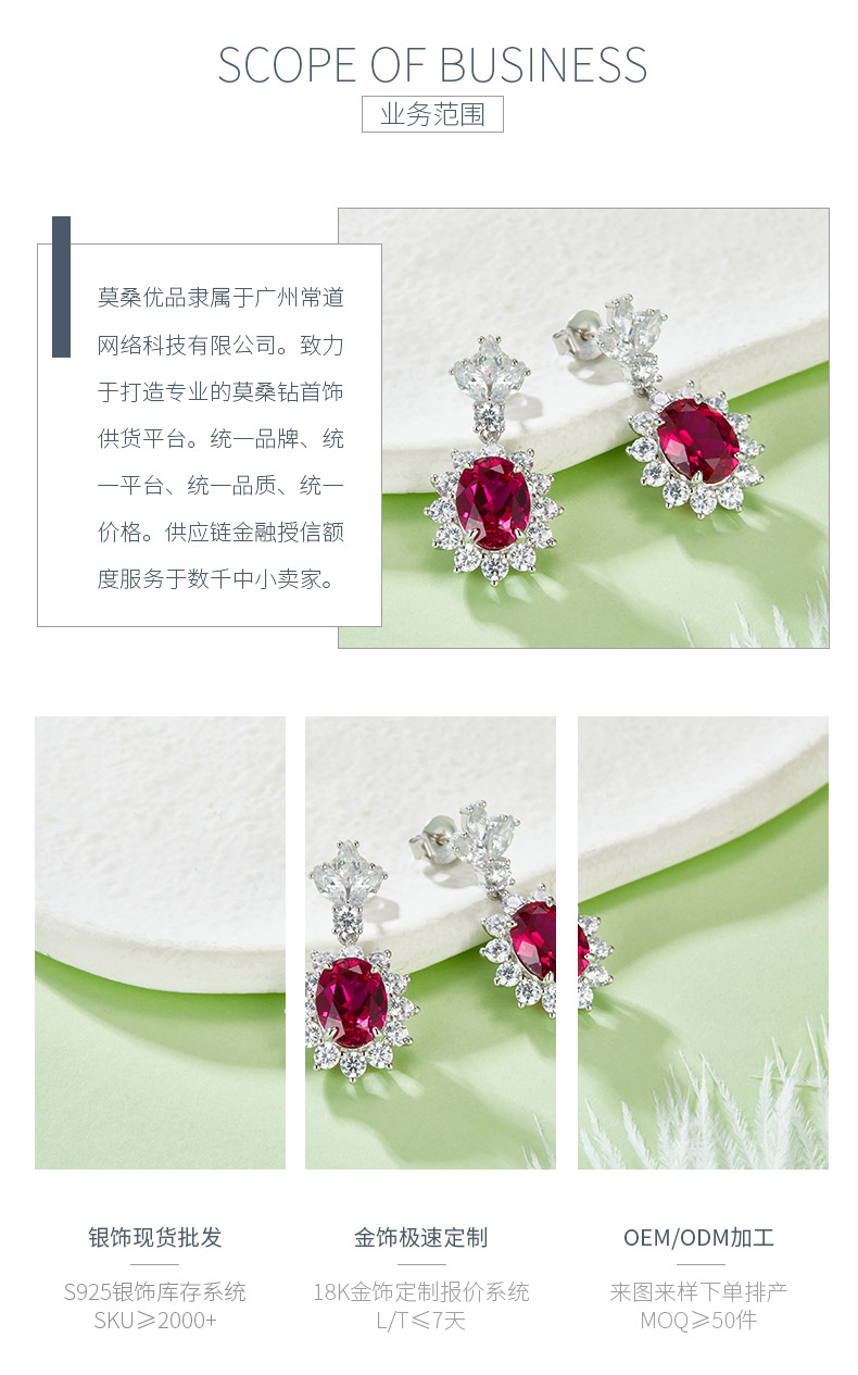 P0052R 蛋形培育红宝石S925银镀白金耳环主石9*7mm/3.2CT - 3