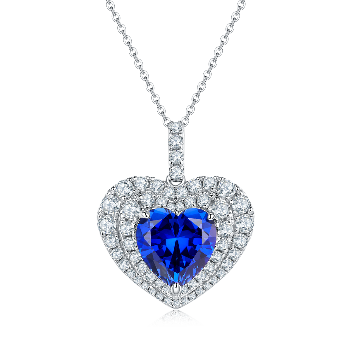 P0076 心形培育彩宝S925银镀白金项链主石10mm/4.5CT