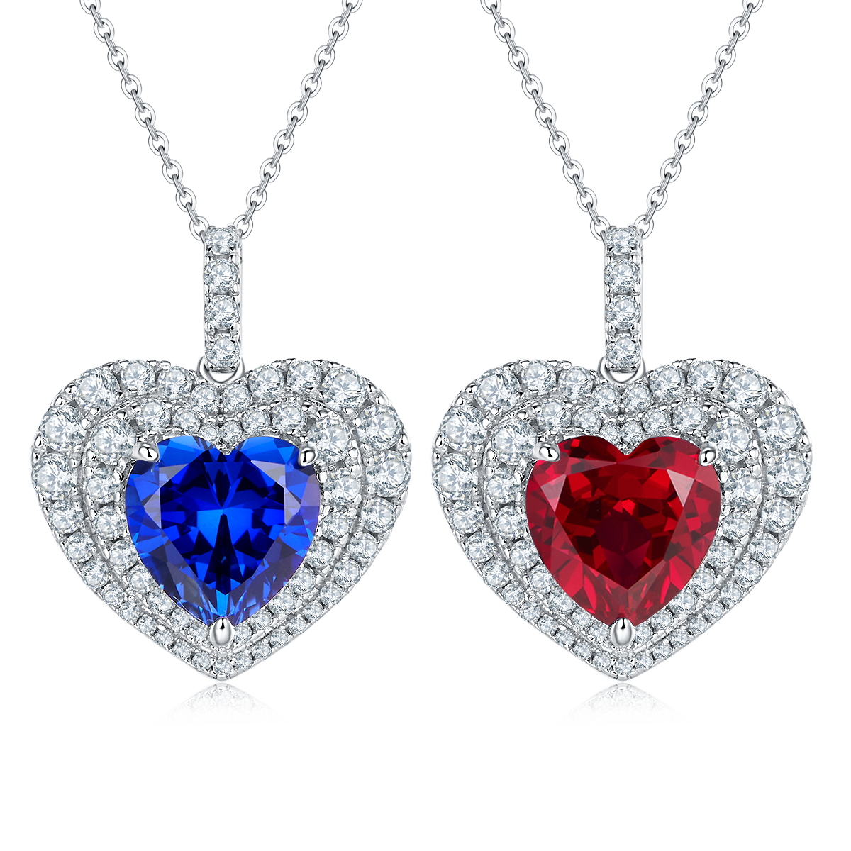 P0076 心形培育彩宝S925银镀白金项链主石10mm/4.5CT