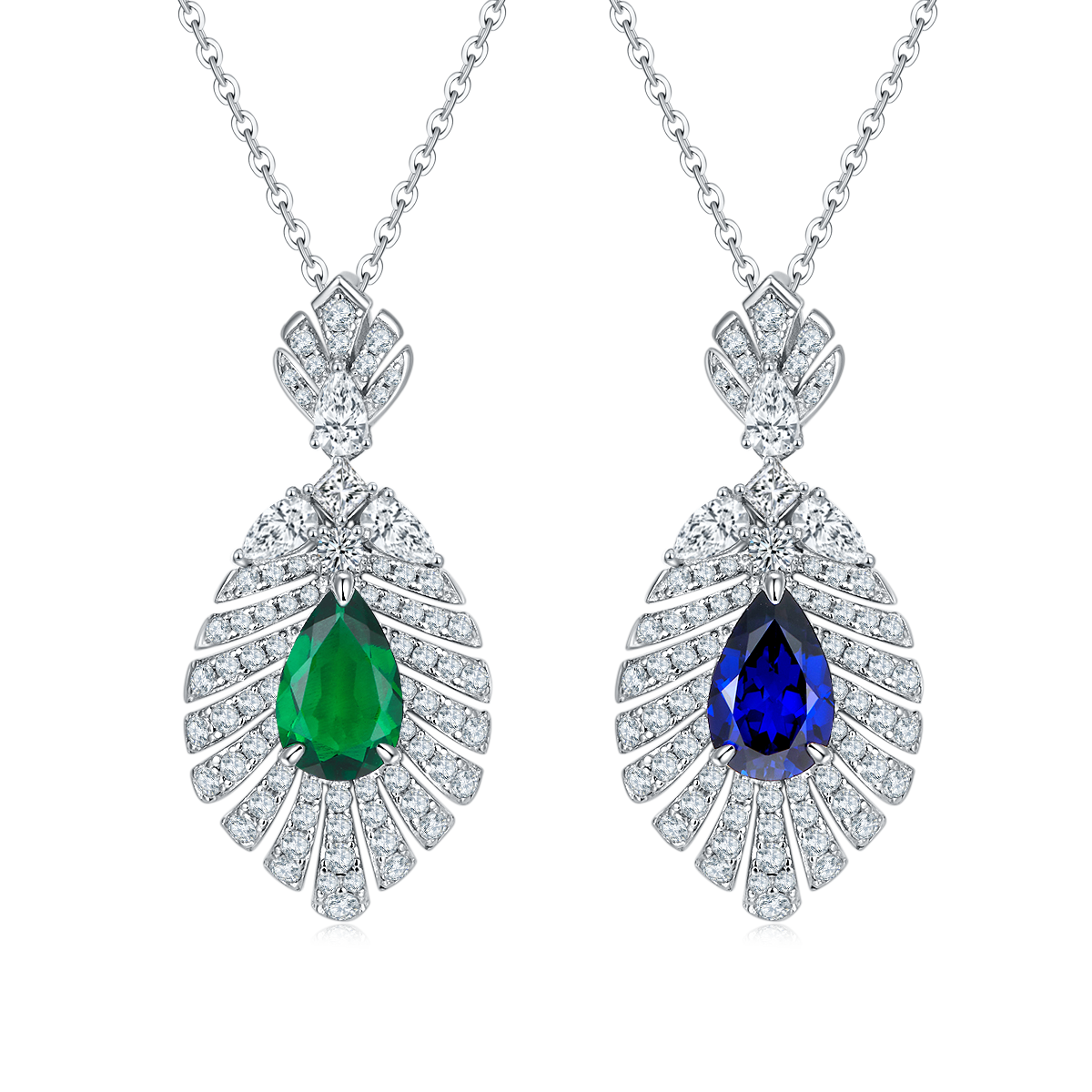 P0830 梨形培育彩宝S925银镀白金Necklace主石11*7mmmm/2.75ct