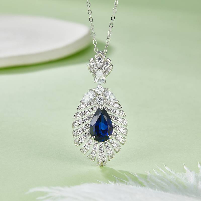 P0830 梨形培育彩宝S925银镀白金Necklace主石11*7mmmm/2.75ct