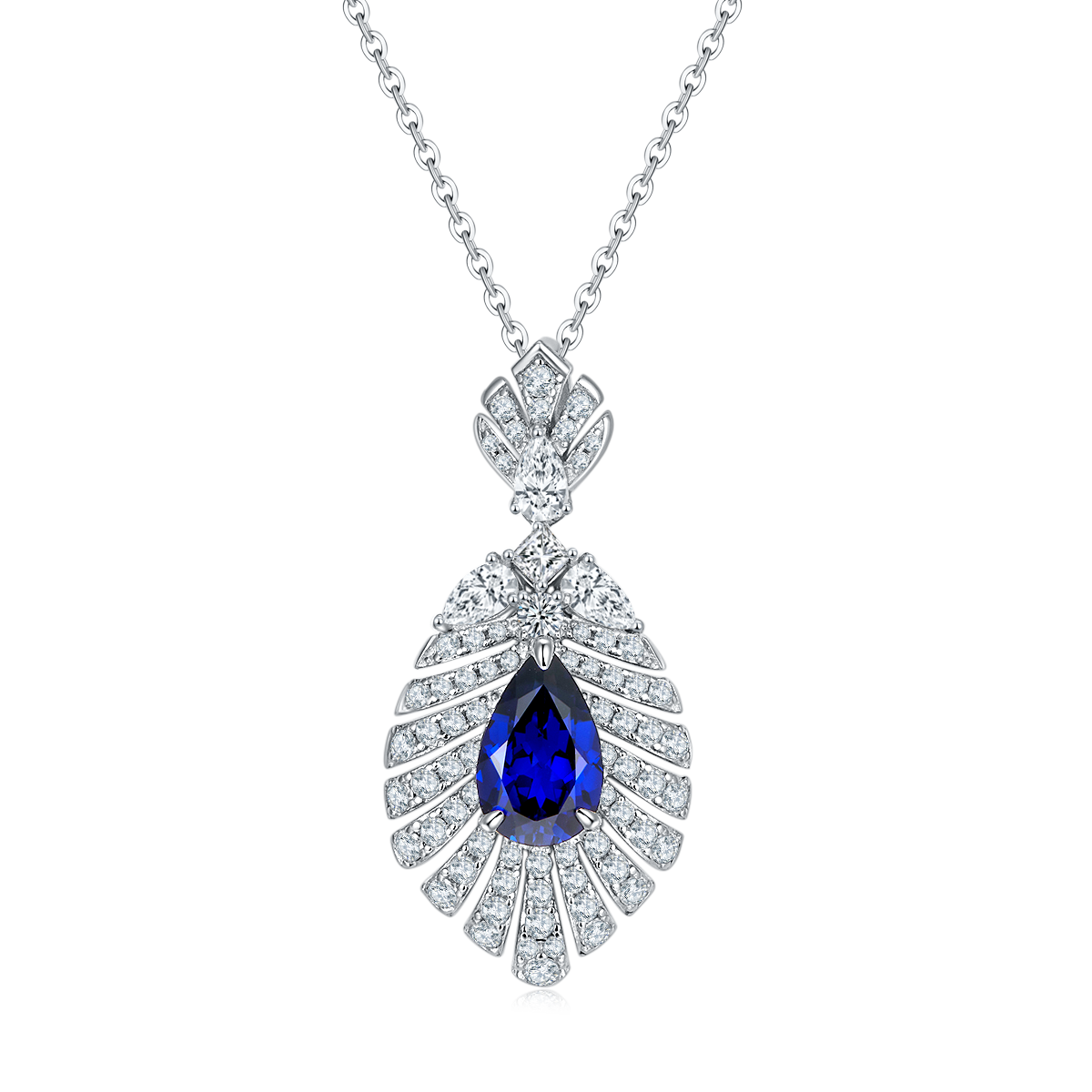 P0830 梨形培育彩宝S925银镀白金Necklace主石11*7mmmm/2.75ct