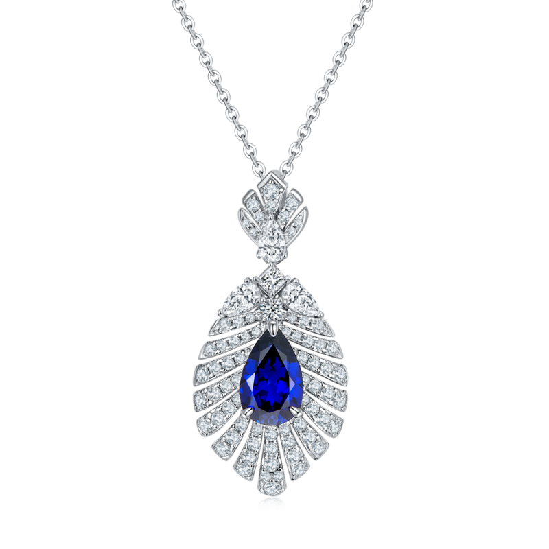 P0830 梨形培育彩宝S925银镀白金Necklace主石11*7mmmm/2.75ct