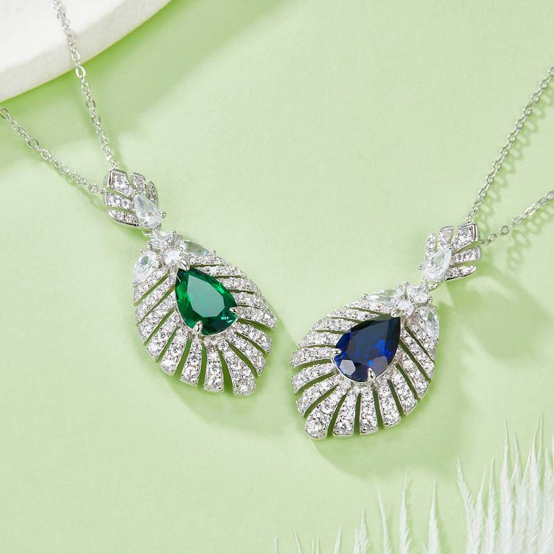 P0830 梨形培育彩宝S925银镀白金Necklace主石11*7mmmm/2.75ct