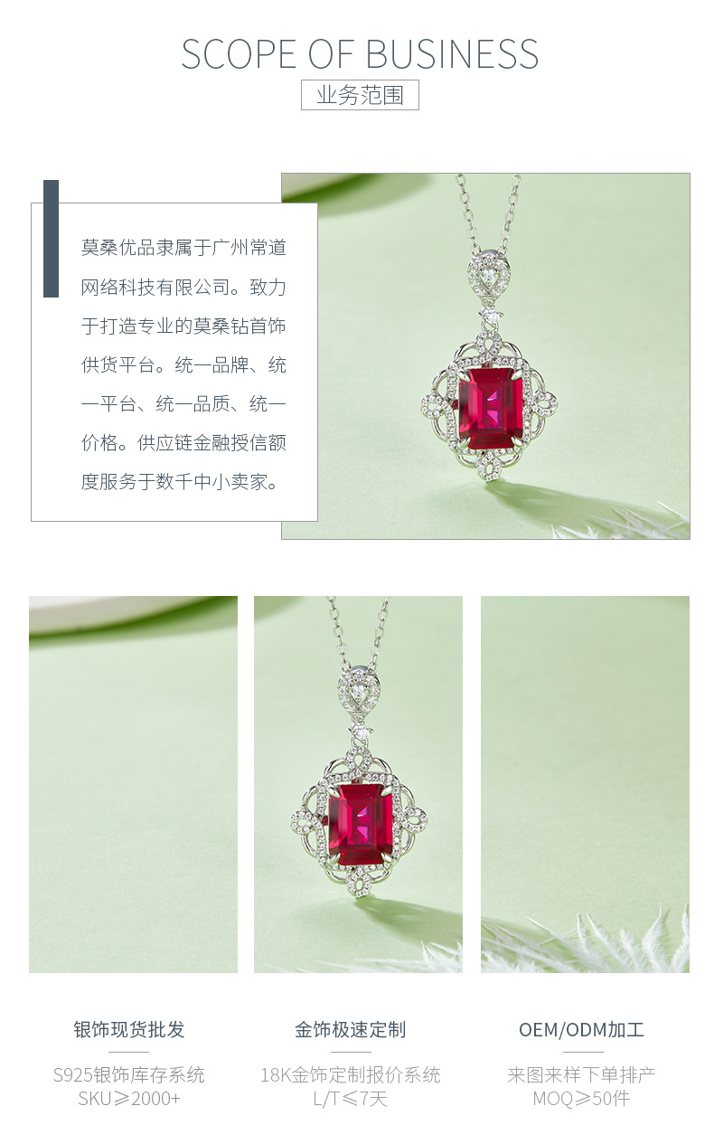 P1468R 长方培育红宝石S925银镀白金项链10*8mm/4.23CT - 3