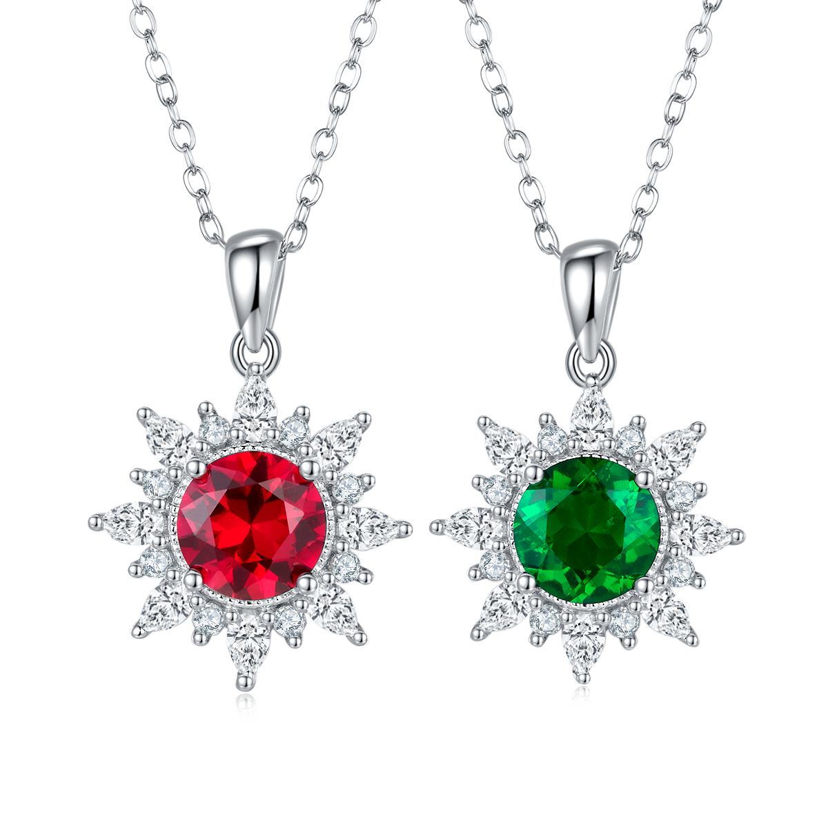P1642 圆形培育彩宝S925银镀白金Necklace主石7.0mm/2.0ct