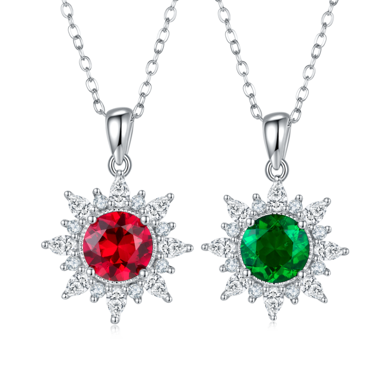 P1642 圆形培育彩宝S925银镀白金Necklace主石7.0mm/2.0ct